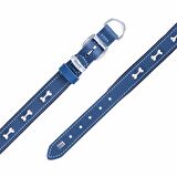 Doggie Konforlu Gerçek Deriden El Yapımı Kemik Süslü Köpek Boyun Tasması 2,5x37-45cm Royal Mavi