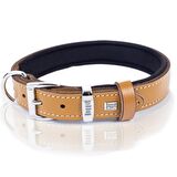Doggie Konforlu Gerçek Deriden El Yapımı Kemik Süslü Köpek Boyun Tasması 2,5x37-45cm Camel