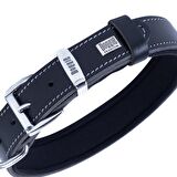 Doggie Konforlu Gerçek Deriden El Yapımı Kemik Süslü Köpek Boyun Tasması 3x42-50cm Siyah
