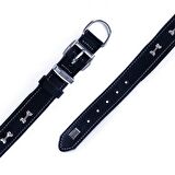 Doggie Konforlu Gerçek Deriden El Yapımı Kemik Süslü Köpek Boyun Tasması 3x42-50cm Siyah
