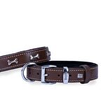 Doggie Konforlu Gerçek Deriden El Yapımı Kemik Süslü Köpek Boyun Tasması 3x42-50cm Kahverengi