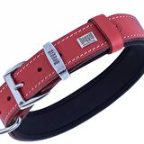 Doggie Konforlu Gerçek Deriden El Yapımı Kemik Süslü Köpek Boyun Tasması 3x42-50cm Kırmızı
