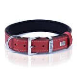 Doggie Konforlu Gerçek Deriden El Yapımı Kemik Süslü Köpek Boyun Tasması 3x42-50cm Kırmızı