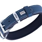 Doggie Konforlu Gerçek Deriden El Yapımı Kemik Süslü Köpek Boyun Tasması 3x42-50cm Royal Mavi