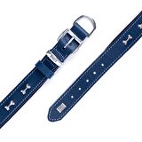 Doggie Konforlu Gerçek Deriden El Yapımı Kemik Süslü Köpek Boyun Tasması 3x42-50cm Royal Mavi