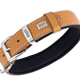 Doggie Konforlu Gerçek Deriden El Yapımı Kemik Süslü Köpek Boyun Tasması 3x42-50cm Camel