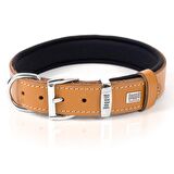 Doggie Konforlu Gerçek Deriden El Yapımı Kemik Süslü Köpek Boyun Tasması 3x42-50cm Camel