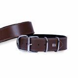 Doggie Çift Kat Deri Güçlü Sade Boyun Tasma Kahverengi 5x60-70 Cm 