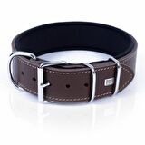 Doggie Çift Kat Deri Güçlü Sade Boyun Tasma Kahverengi 5x60-70 Cm 