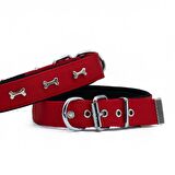 Doggie Comfort Metal Kemik İşlemeli Köpek Boyun Tasması L 3x47-55cm Kırmızı