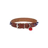 Cattie Boncuklu Deri Kedi Boyun Tasması XL 1.5x28-32cm Kahverengi