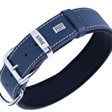 Doggie Konforlu Gerçek Deriden El Yapımı Kemik Süslü Köpek Boyun Tasması 3,5x47-55cm Royal Mavi