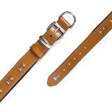 Doggie Konforlu Gerçek Deriden El Yapımı Kemik Süslü Köpek Boyun Tasması 3,5x47-55cm Camel