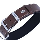 Doggie Konforlu Gerçek Deriden El Yapımı Kemik Süslü Köpek Boyun Tasması 4x52-60cm Kahverengi