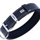 Doggie Konforlu Gerçek Deriden El Yapımı Kemik Süslü Köpek Boyun Tasması 3,5x52-60cm Siyah