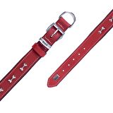 Doggie Konforlu Gerçek Deriden El Yapımı Kemik Süslü Köpek Boyun Tasması 3,5x52-60cm Kırmızı