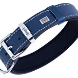 Doggie Köpek Boyun Tasması Konfor Gerçek Deriden El Yapımı Pati Desenli Royal Mavi S 4x47-55 Cm