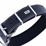 Doggie Çift Kat Deri Güçlü Sade Boyun Tasma Siyah 4x47-55 Cm 