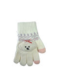 Spteks Kitti 4-8 Yaş Kız Çocuk Krem Renk Bulut Figürlü Kışlık Örme Eldiven