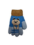 Spteks Kitti 3-6 Yaş Erkek Çocuk Mavi Renk Anaokulu Maskot Figürlü Kışlık Örme Eldiven