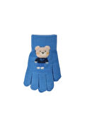 Spteks Kitti 4-8 Yaş Erkek Çocuk Mavi Renk Ayıcık Figürlü Kışlık Örme Eldiven