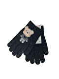 Spteks Kitti 4-8 Yaş Erkek Çocuk Antrasit Renk Ayıcık Figürlü Kışlık Örme Eldiven