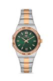 Ferro FL21358A-E6 Quartz Çelik Rose/Gri Yeşil Kadran 34 mm Kadın Kol Saati