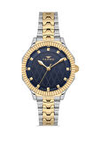 Ferro FL21632AWT-D3 Quartz Çelik Altın/Gri Lacivert Kadran 32 mm Kadın Kol Saati