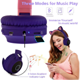 Radyolu Rgb Led Işıklı Kart ve Aux Girişli Kablosuz Şarjlı Bluetooth Kulaklık Mor