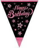 FLAMA ÜÇGEN BAYRAK PINK STARS HAPPY BIRTHDAY 1 ADET