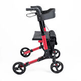 Comfort Plus Rolatör Yürüteç Kırmızı | Alüminyum Gövde, Katlanabilir, Oturmalı, Frenli ve Dolgu Tekerlekli DM-9102