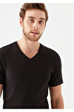 STRETCH V YAKA T-SHIRT SIYAH