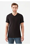 STRETCH V YAKA T-SHIRT SIYAH