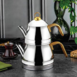 Özlife roma aile boyu gold çaydanlık takımı - paslanmaz çelik çaydanlık