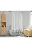 Kır Banyo Perdesi 180x200cm Tek Kanat Duş Perdesi, Renkli Çiçekli Banyo Duş Perdesi, Halkalı Perde