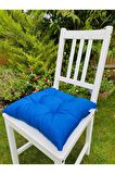 4'lü Mavi Sandalye Minderi-40x40 Cm Bağcıklı Sandalye Minderi-bahçe Sandalye Minder Seti 4 Adet