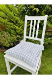 6'lı Ekose Gri Sandalye Minderi-40x40 Cm Bağcıklı Sandalye Minderi-bahçe Sandalye Minderi 6 Adet