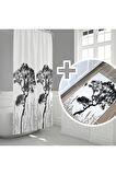 Banyo Paspas Seti, Taş Desen Banyo Perdesi Takımı, Yıkanabilir Paspas Ve Duş Perdesi Seti, C Halkalı