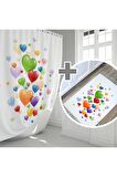 Banyo Paspas Seti, Taş Desen Banyo Perdesi Takımı, Yıkanabilir Paspas Ve Duş Perdesi Seti, C Halkalı