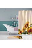 Sunflower Banyo Perdesi-180x200 Cm Duş Perdesi-ayçiçek Desen Banyo Duş Perdesi-sarı Banyo Perdesi