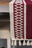 Örme Mürdüm Runner , Püsküllü Organik Pamuk Dantel Örme Runner 35x155 Cm Regina Runner Masa Örtüsü