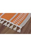 Örme Turuncu Runner , Püsküllü Organik Pamuk Dantel Örme Runner 35x155 Cm Regina Runner Masa Örtüsü