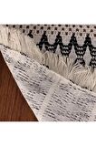 2'li Örme Supla Pamuklu Dantel Püsküllü Krem Siyah Amerikan Servis 35x45 Cm Masa Örtüsü Supla