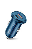 Simex Blue Line SM-30 60W Süper Hızlı Araç Şarj Cihazı PD 3.0 QC 4.0 Çift Port Mavi