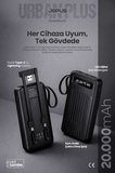 20000mAh PowerBank Dahili Kablolu, LCD Ekranlı, LED Lambalı, Taşınabilir Şarj Cihazı - JP-P11A