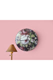 Floral Rose Cam Plastik Duvar Saati 35 Cm Pembe
