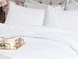 English Home Crystal İpeksi Twill Lastikli Çarşaflı Çizgili Pamuk Çift Kişilik Nevresim Takımı