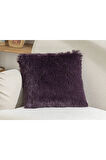 Fluffy Peluş Kırlent Kılıfı 45x45 cm Mürdüm