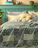 English Home Flower Patchwork Tek Kişilik Çok Amaçlı Örtü Yeşil