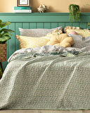 English Home Flower Patchwork Tek Kişilik Çok Amaçlı Örtü Yeşil